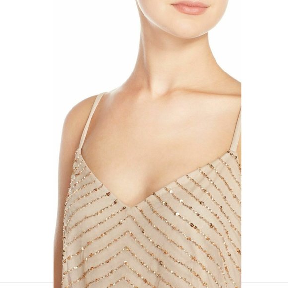 NEW‎ Adrianna Papell Sequin Mesh Blouson Dress in Champagne Gold [SZ 10 ] - Picture 6 of 9